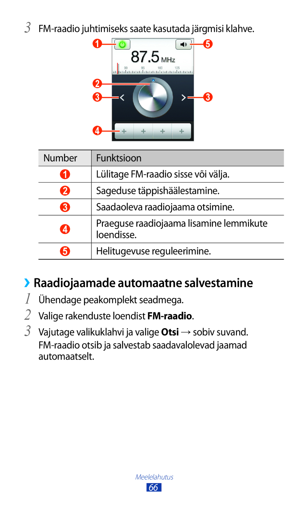 Samsung GT-S5300ZKASEB, GT-S5300ZWASEB manual ››Raadiojaamade automaatne salvestamine 