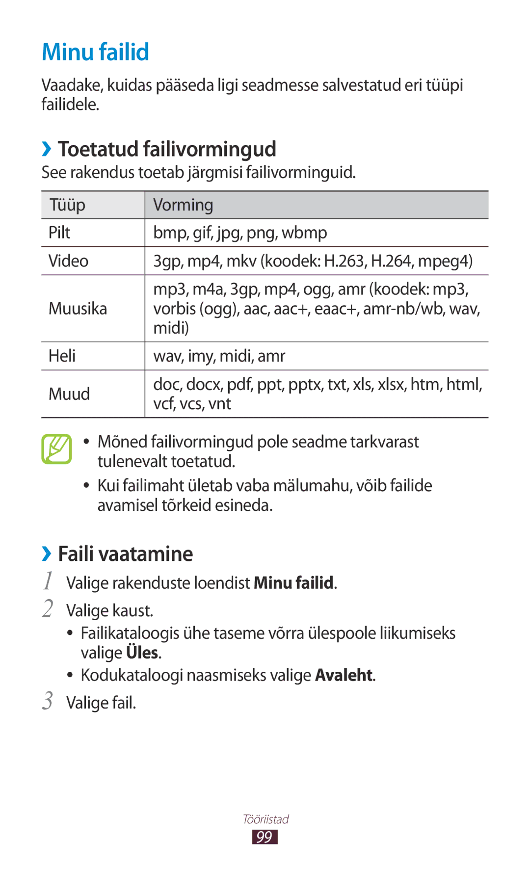 Samsung GT-S5300ZWASEB, GT-S5300ZKASEB manual Minu failid, ››Toetatud failivormingud, ››Faili vaatamine, Muusika, Midi 