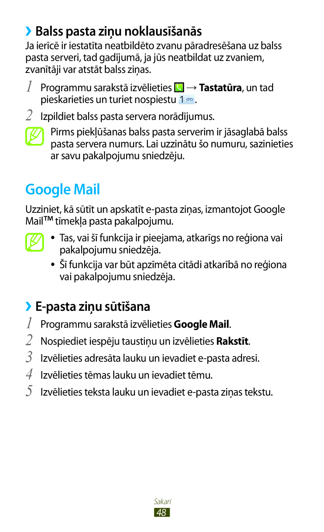 Samsung GT-S5300ZKASEB, GT-S5300ZWASEB manual Google Mail, ››Balss pasta ziņu noklausīšanās, ››E-pasta ziņu sūtīšana 