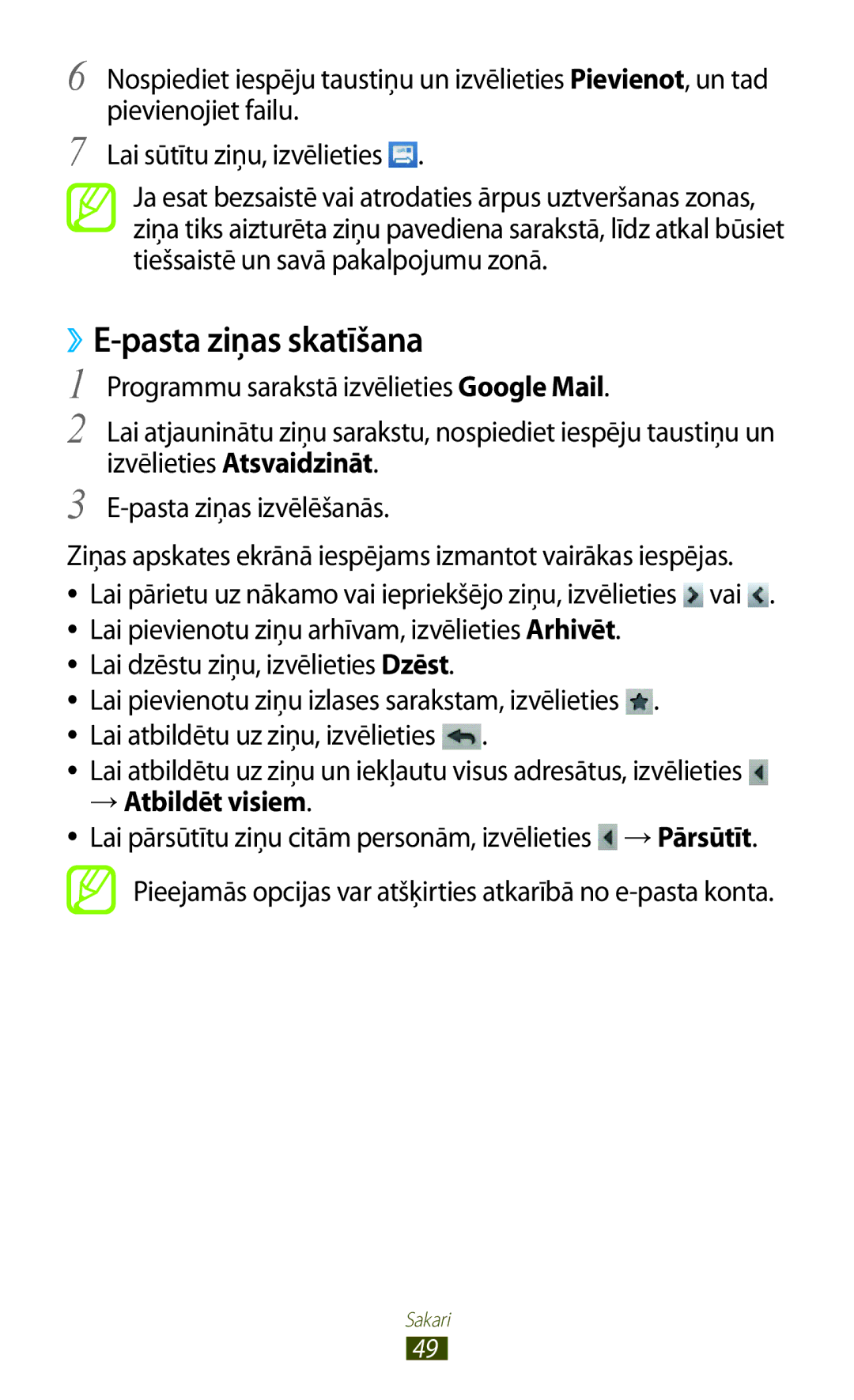 Samsung GT-S5300ZWASEB, GT-S5300ZKASEB manual ››E-pasta ziņas skatīšana 