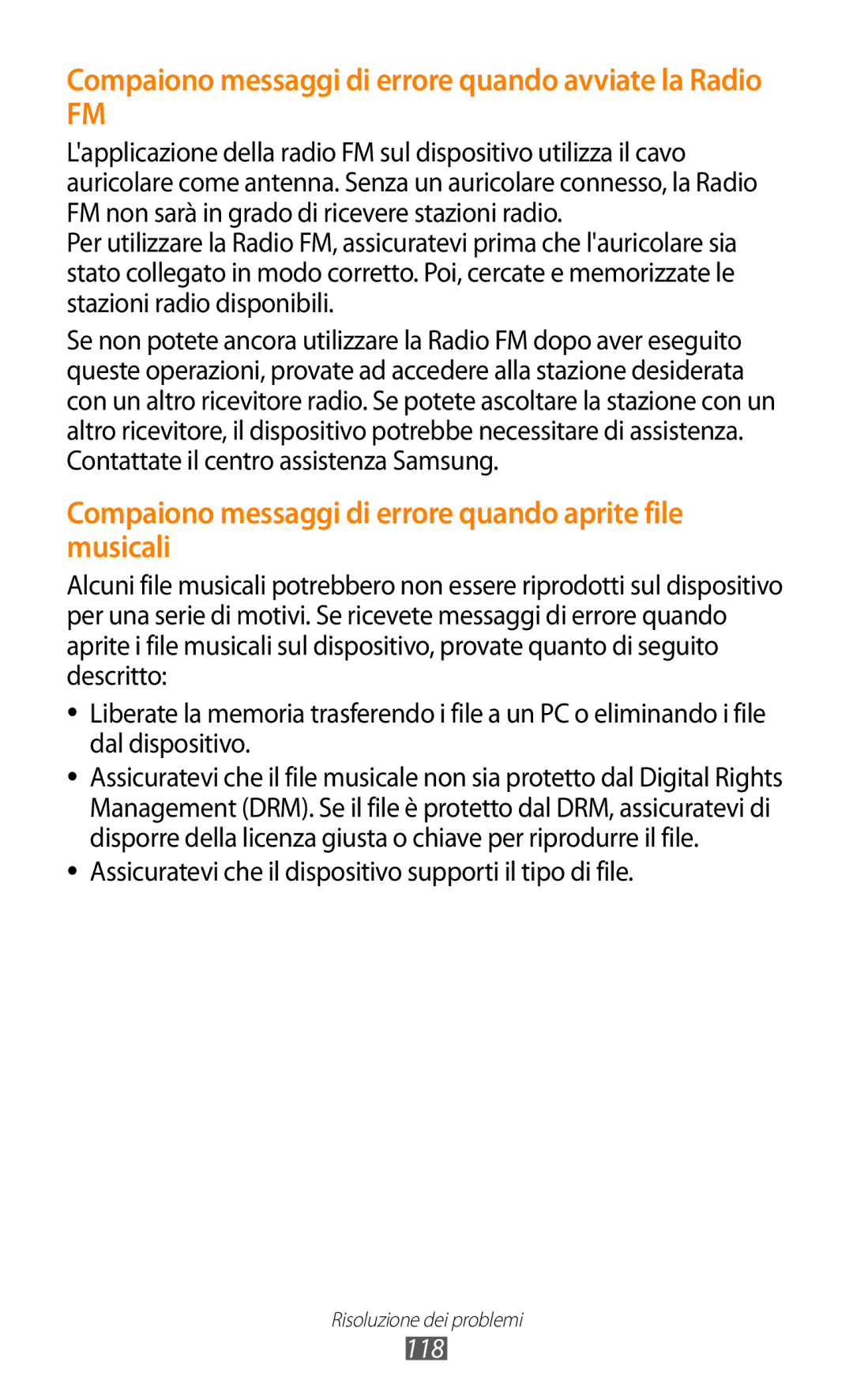 Samsung GT-S5300ZKAITV, GT-S5300ZKATUR, GT-S5300ZIATIM manual Assicuratevi che il dispositivo supporti il tipo di file, 118 