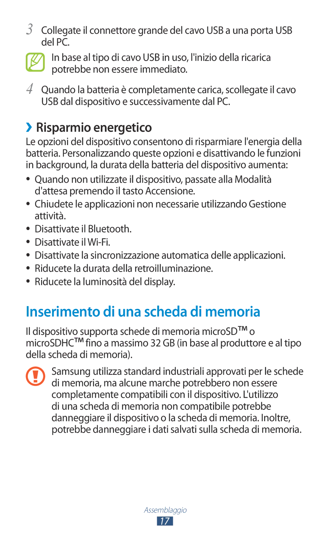 Samsung GT-S5300ZKATIM Inserimento di una scheda di memoria, ››Risparmio energetico, Riducete la luminosità del display 