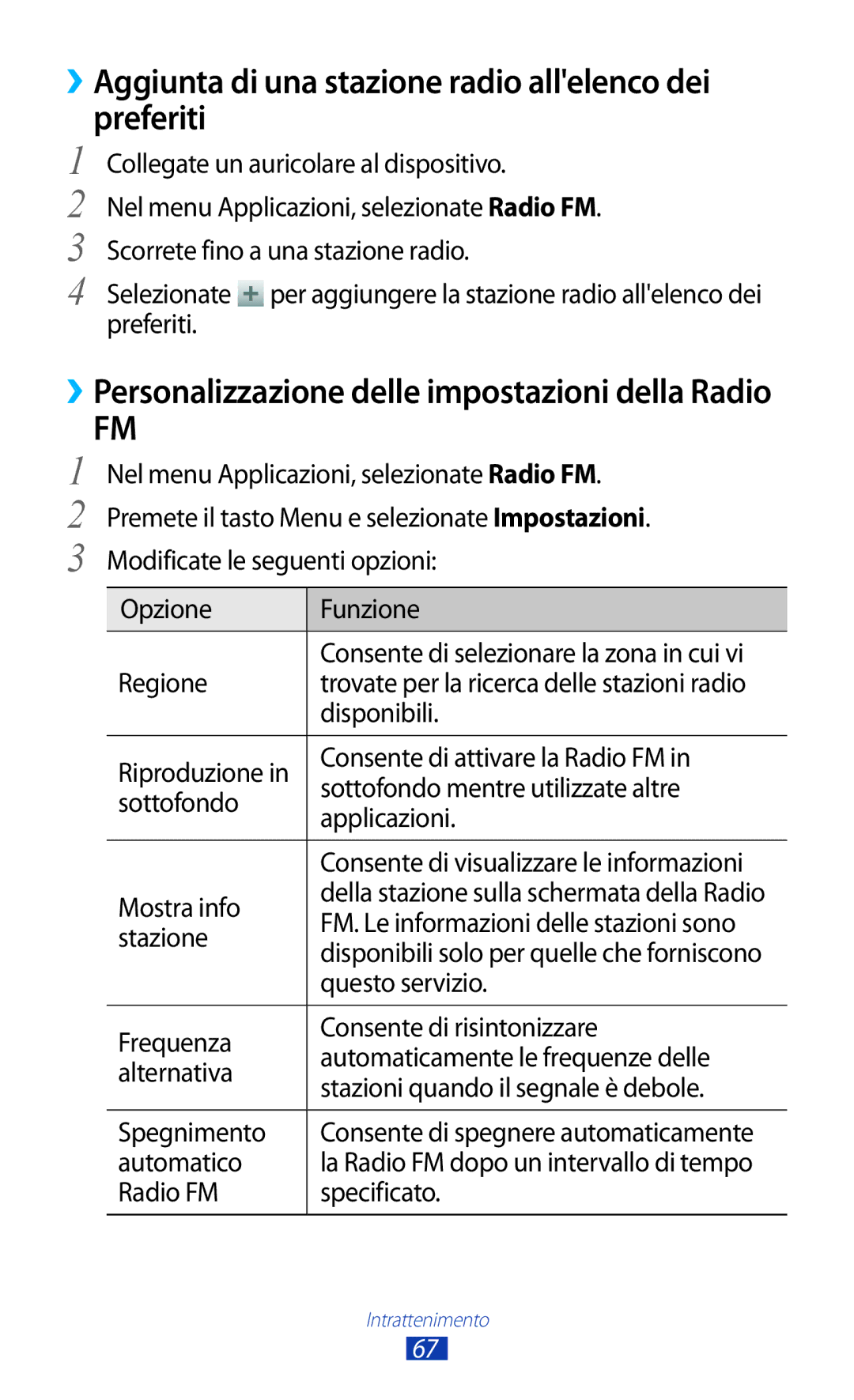 Samsung GT-S5300ZKAHUI, GT-S5300ZKATUR, GT-S5300ZIATIM manual ››Aggiunta di una stazione radio allelenco dei preferiti 