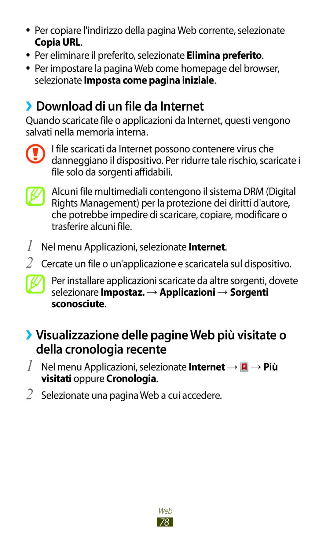 Samsung GT-S5300ZIATIM manual ››Download di un file da Internet, Nel menu Applicazioni, selezionate Internet → → Più 