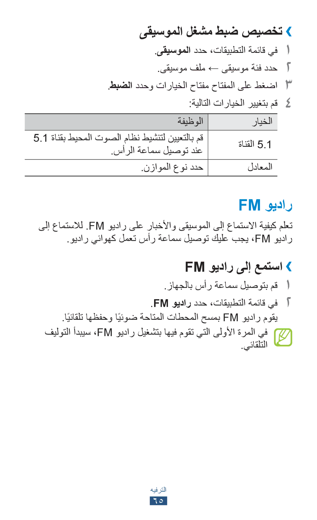 Samsung GT-S5300ZWATHR, GT-S5300ZYAKSA, GT-S5300ZOAPAK, GT-S5300ZOAAFR ىقيسوملا لغشم طبض صيصخت››, Fm ويدار ىلإ عمتسا›› 