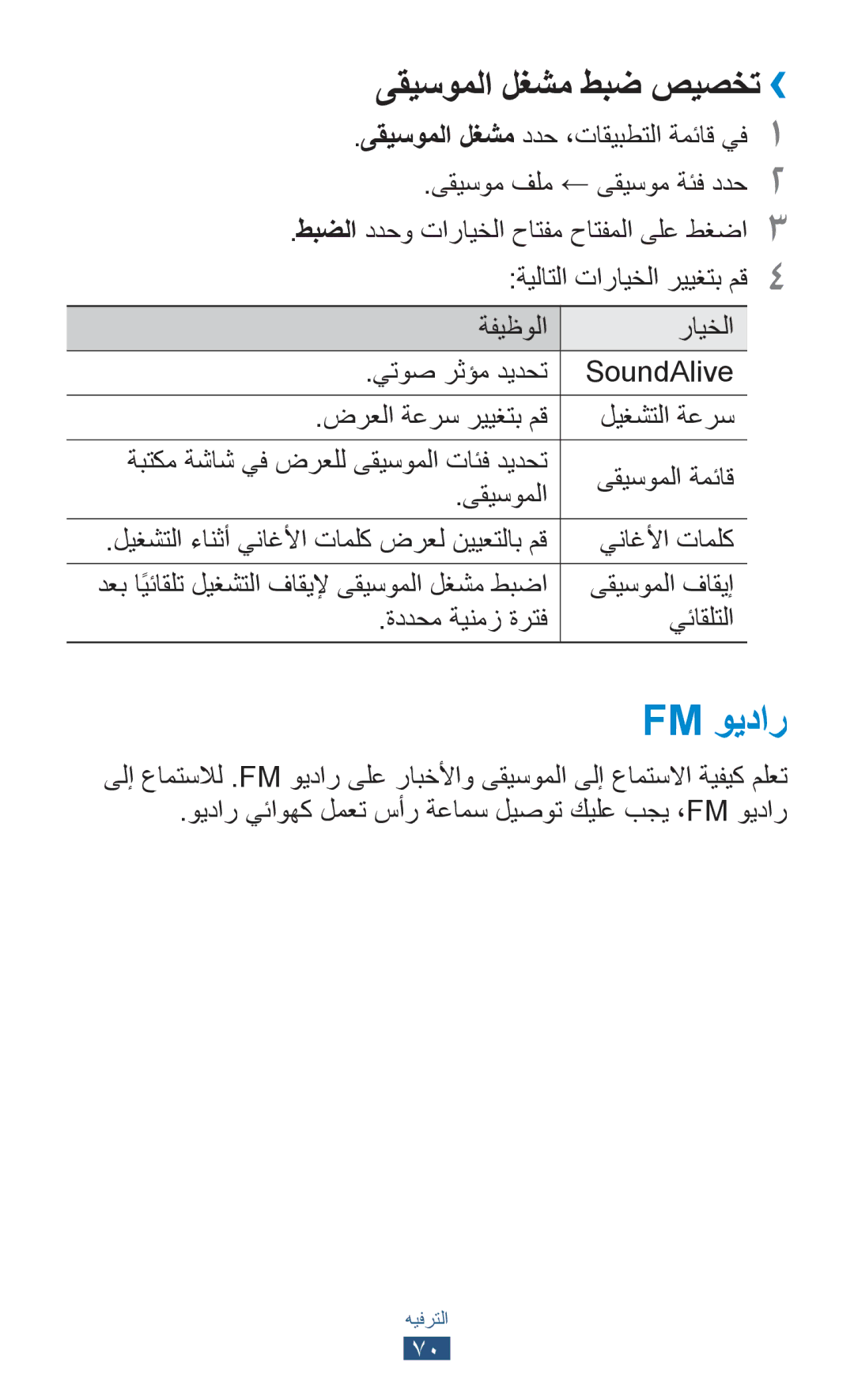 Samsung GT-S5301ZWAKSA, GT-S5301ZIAKSA, GT-S5301ZKAJED, GT-S5301ZYAKSA, GT-S5301ZWAJED Fm ويدار, ىقيسوملا لغشم طبض صيصخت›› 