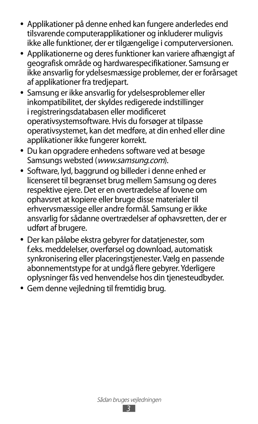 Samsung GT-S5301ZIANEE, GT-S5301ZKANEE, GT-S5301ZYANEE, GT-S5301ZOANEE manual Gem denne vejledning til fremtidig brug 