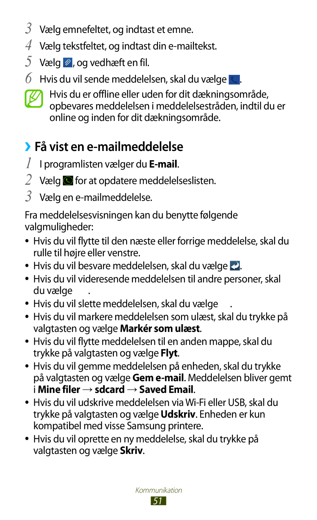 Samsung GT-S5301ZYANEE, GT-S5301ZKANEE manual Hvis du vil sende meddelelsen, skal du vælge, Programlisten vælger du E-mail 