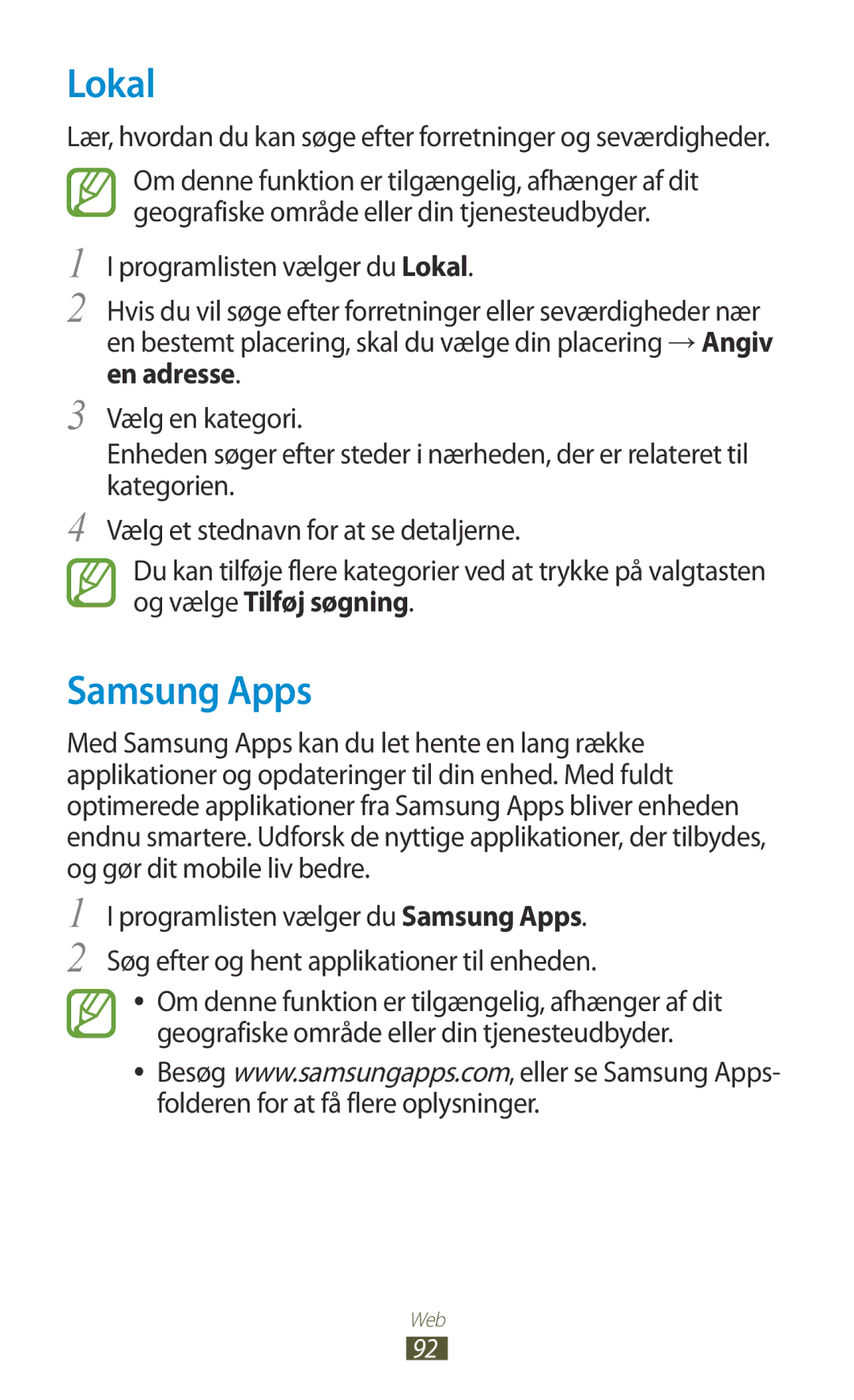 Samsung GT-S5301ZOANEE, GT-S5301ZKANEE, GT-S5301ZYANEE, GT-S5301ZIANEE, GT-S5301ZWANEE manual Lokal, Samsung Apps 