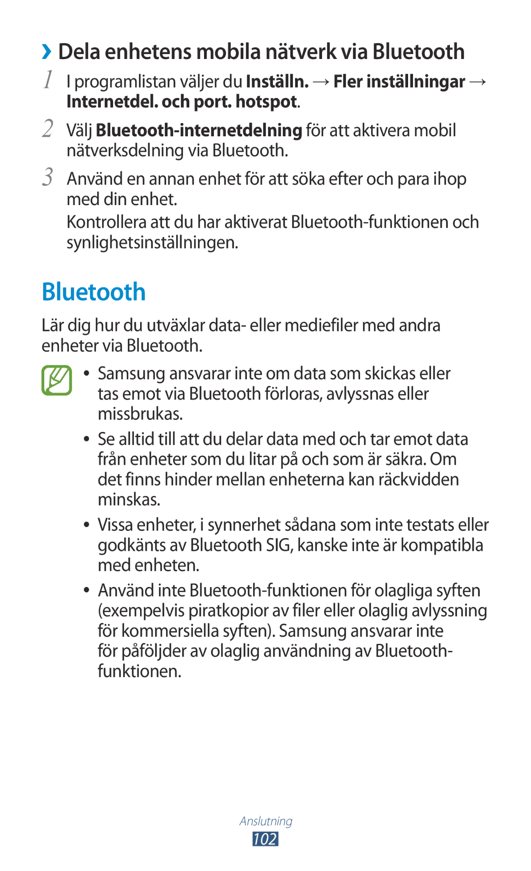 Samsung GT-S5301ZOANEE, GT-S5301ZKANEE, GT-S5301ZYANEE För påföljder av olaglig användning av Bluetooth- funktionen 