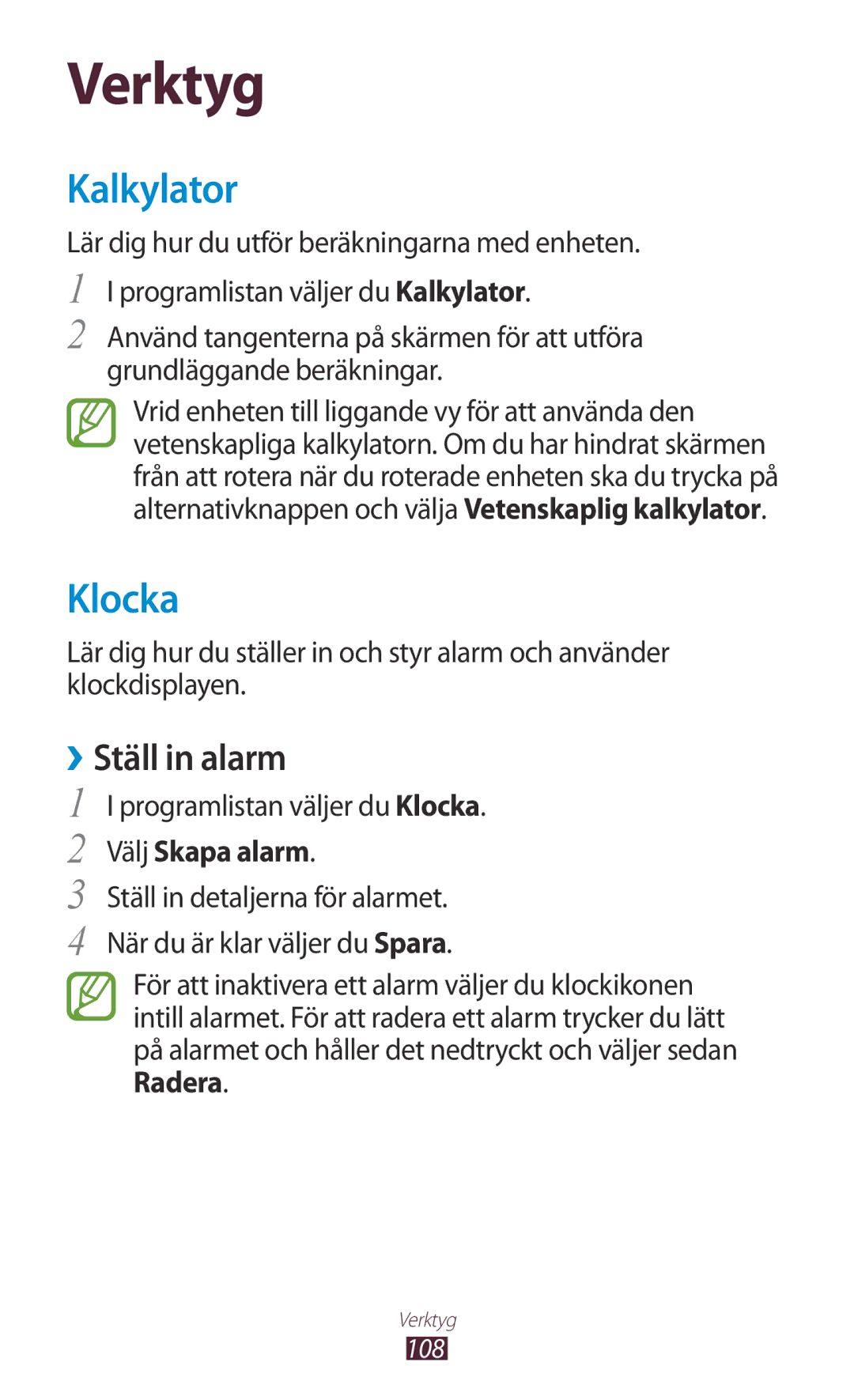 Samsung GT-S5301ZIANEE, GT-S5301ZKANEE Kalkylator, ››Ställ in alarm, Programlistan väljer du Klocka, Välj Skapa alarm 