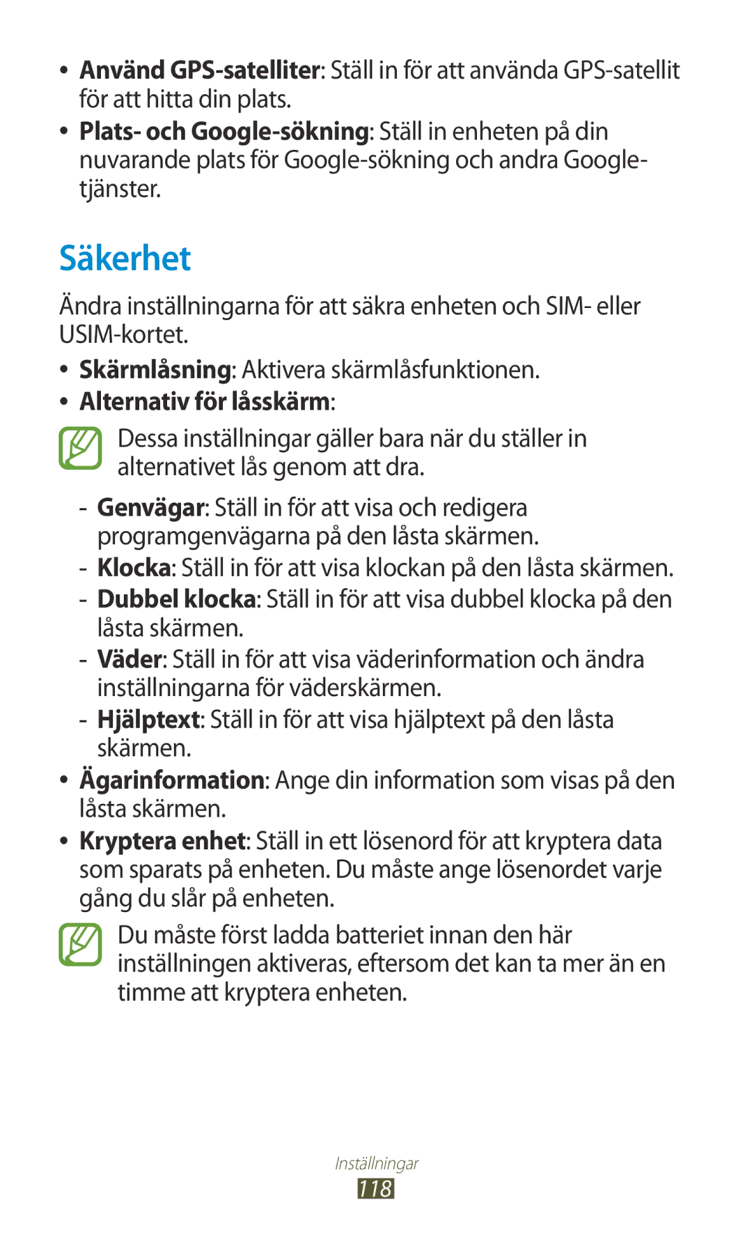 Samsung GT-S5301ZIANEE, GT-S5301ZKANEE, GT-S5301ZYANEE, GT-S5301ZOANEE, GT-S5301ZWANEE manual Säkerhet 