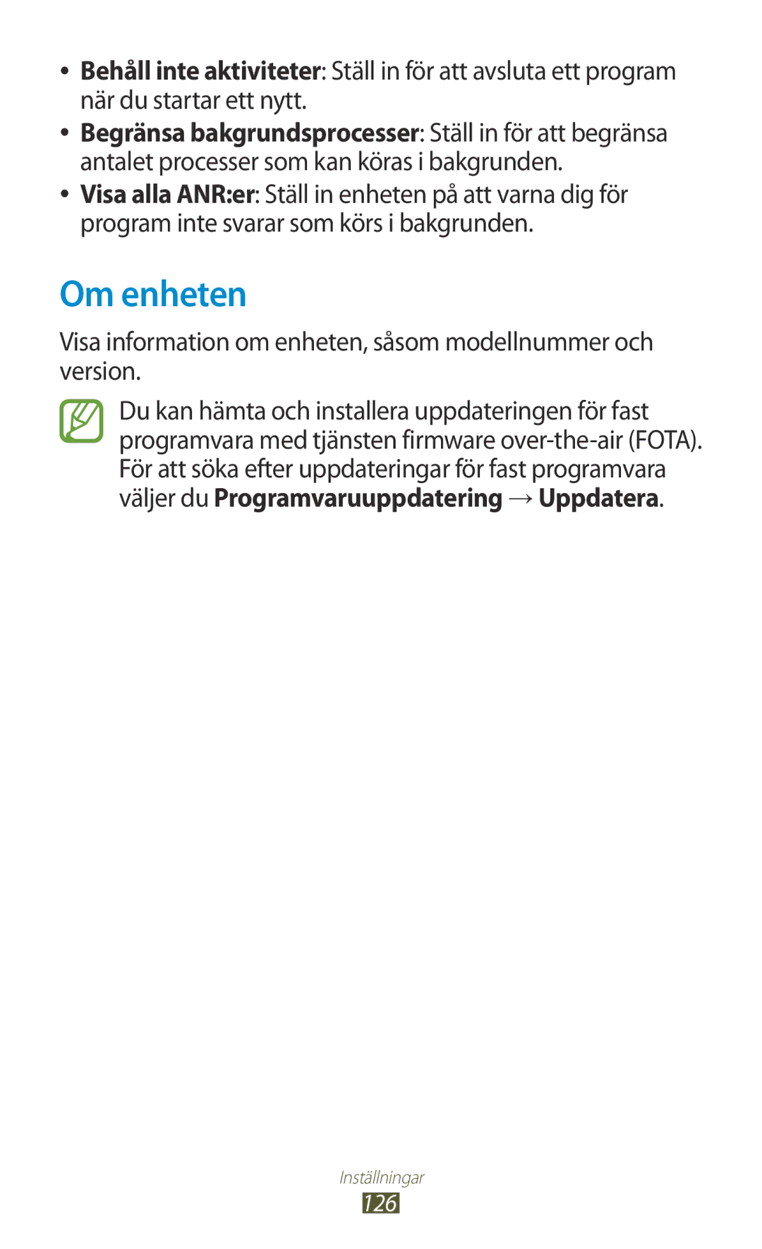 Samsung GT-S5301ZYANEE, GT-S5301ZKANEE manual Om enheten, Visa information om enheten, såsom modellnummer och version 