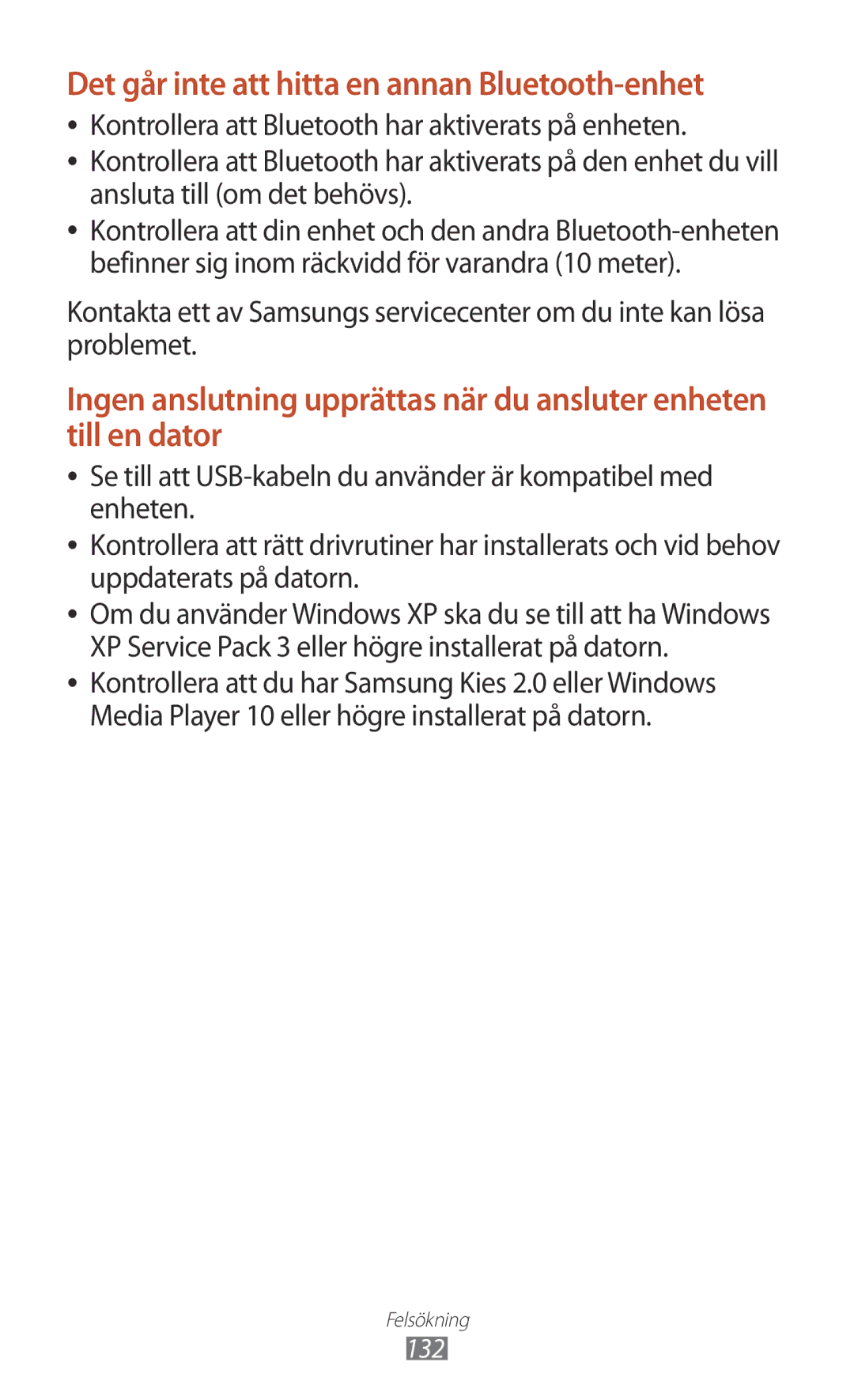 Samsung GT-S5301ZOANEE, GT-S5301ZKANEE, GT-S5301ZYANEE, GT-S5301ZIANEE manual Det går inte att hitta en annan Bluetooth-enhet 