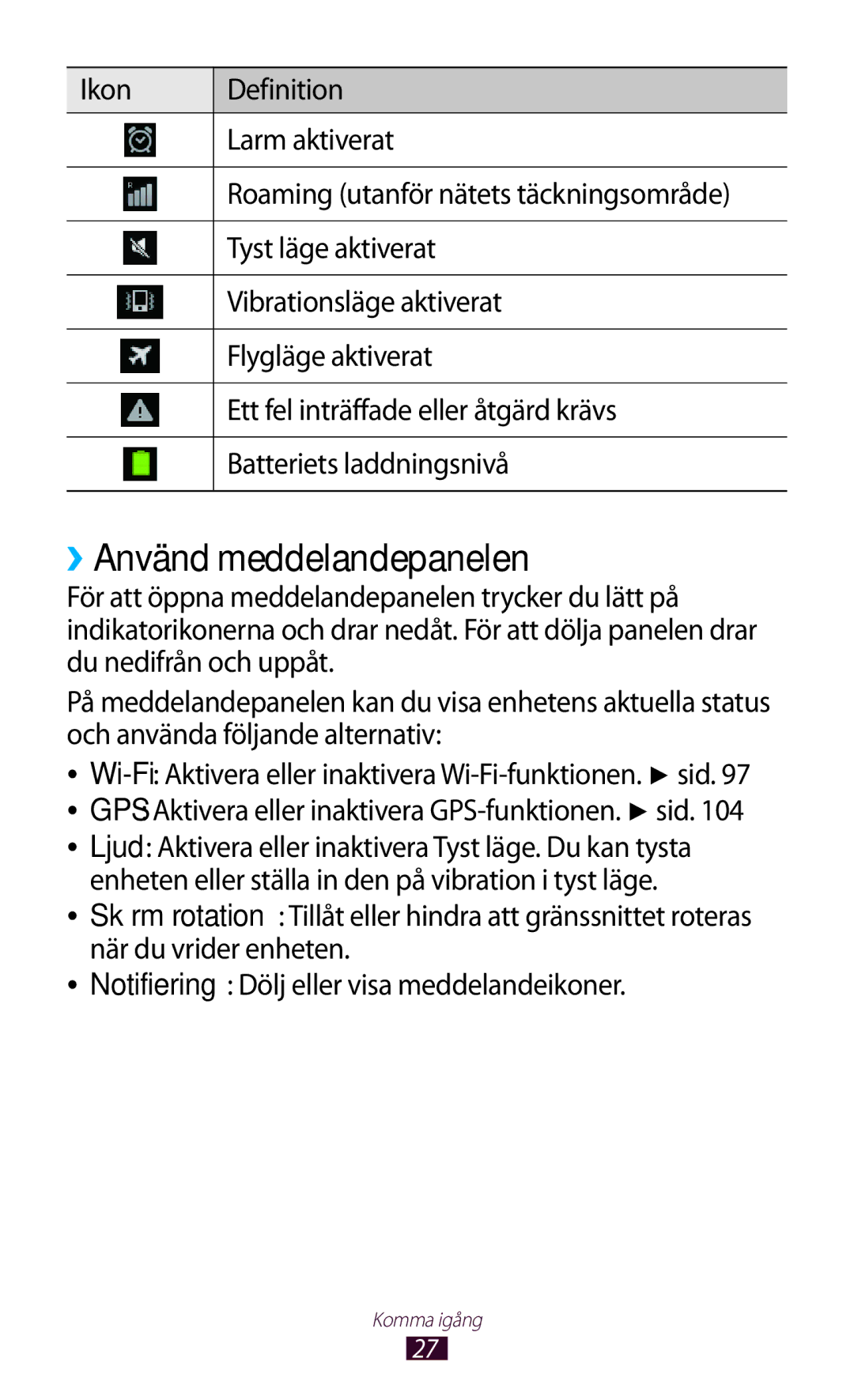 Samsung GT-S5301ZOANEE, GT-S5301ZKANEE, GT-S5301ZYANEE, GT-S5301ZIANEE, GT-S5301ZWANEE manual ››Använd meddelandepanelen 