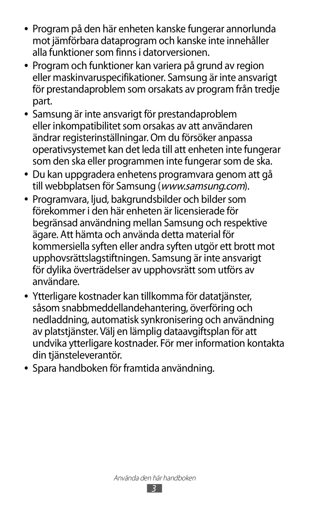 Samsung GT-S5301ZIANEE, GT-S5301ZKANEE, GT-S5301ZYANEE, GT-S5301ZOANEE, GT-S5301ZWANEE manual Använda den här handboken 