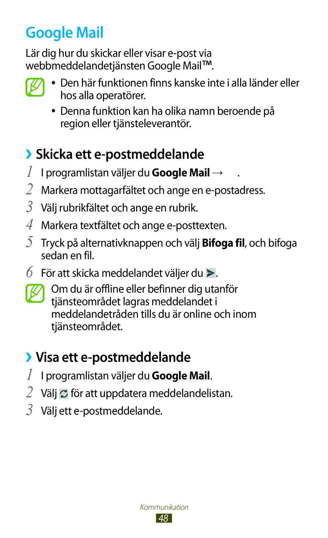 Samsung GT-S5301ZIANEE Google Mail, ››Skicka ett e-postmeddelande, ››Visa ett e-postmeddelande, Välj ett e-postmeddelande 