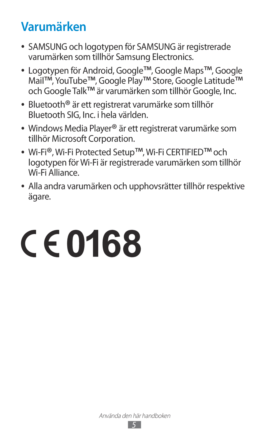 Samsung GT-S5301ZKANEE, GT-S5301ZYANEE, GT-S5301ZOANEE, GT-S5301ZIANEE, GT-S5301ZWANEE manual Varumärken 