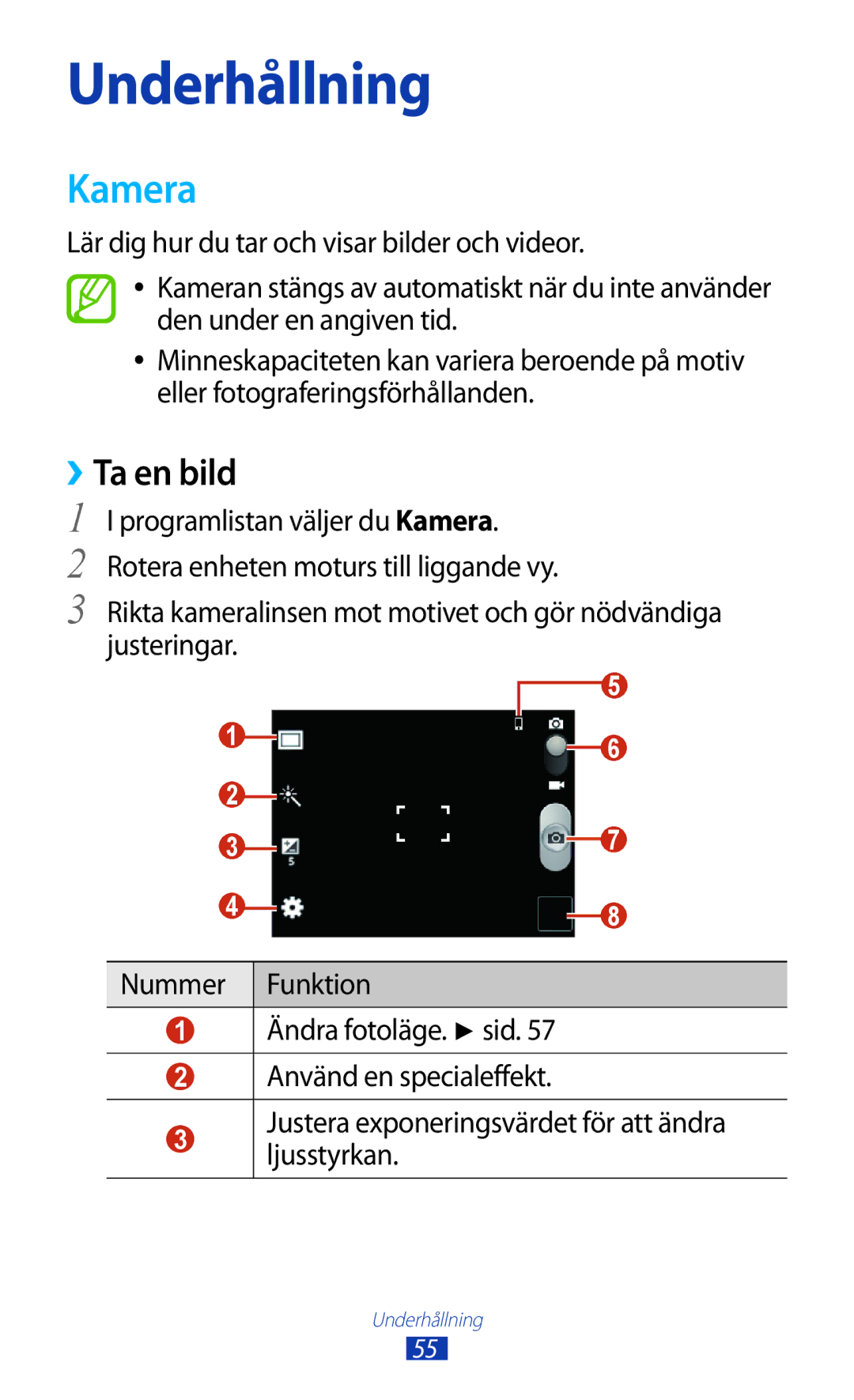 Samsung GT-S5301ZKANEE, GT-S5301ZYANEE, GT-S5301ZOANEE, GT-S5301ZIANEE, GT-S5301ZWANEE manual Kamera, ››Ta en bild 