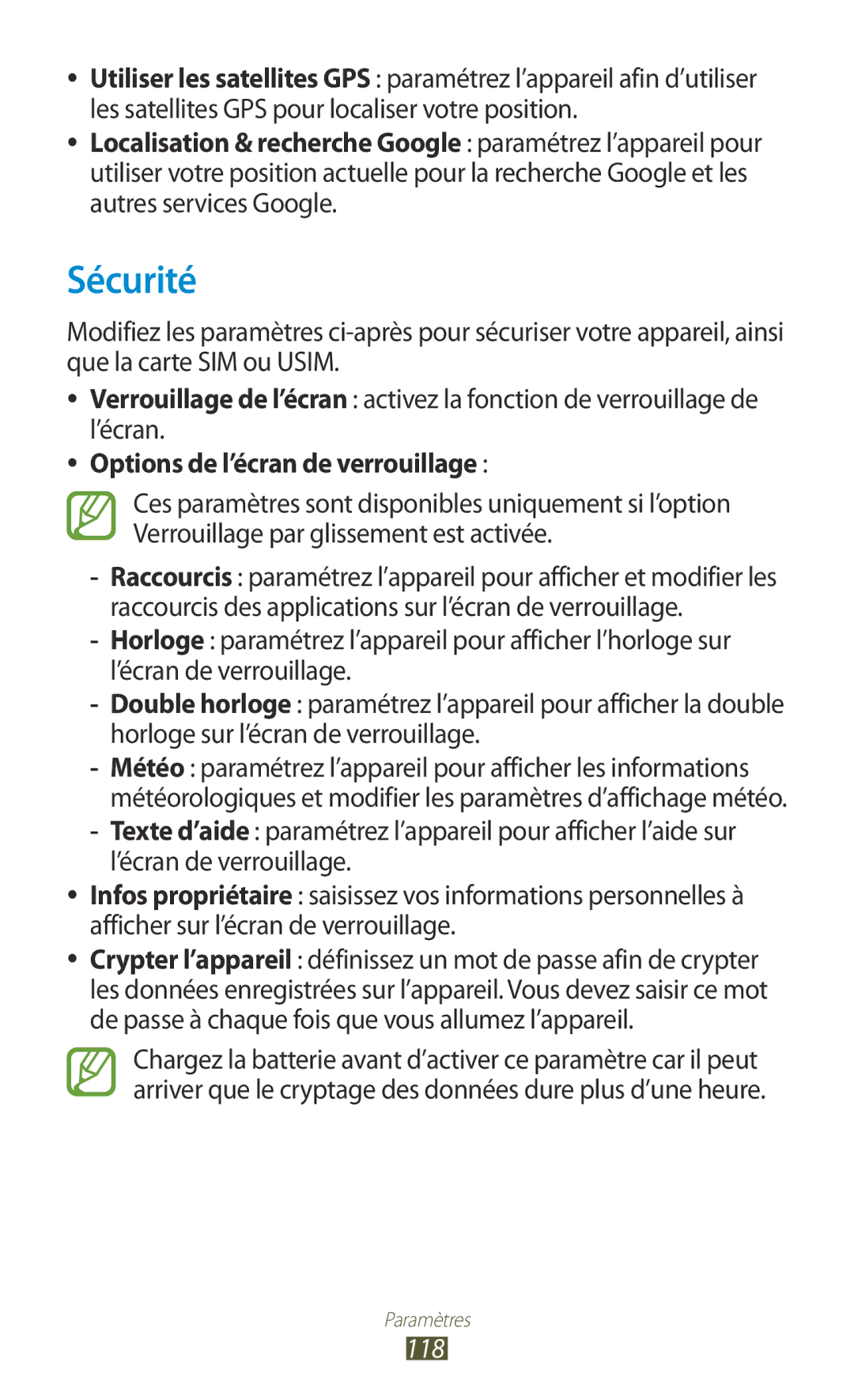 Samsung GT-S5301ZKAVVT, GT-S5301ZWAVVT manual Sécurité, Options de l’écran de verrouillage 