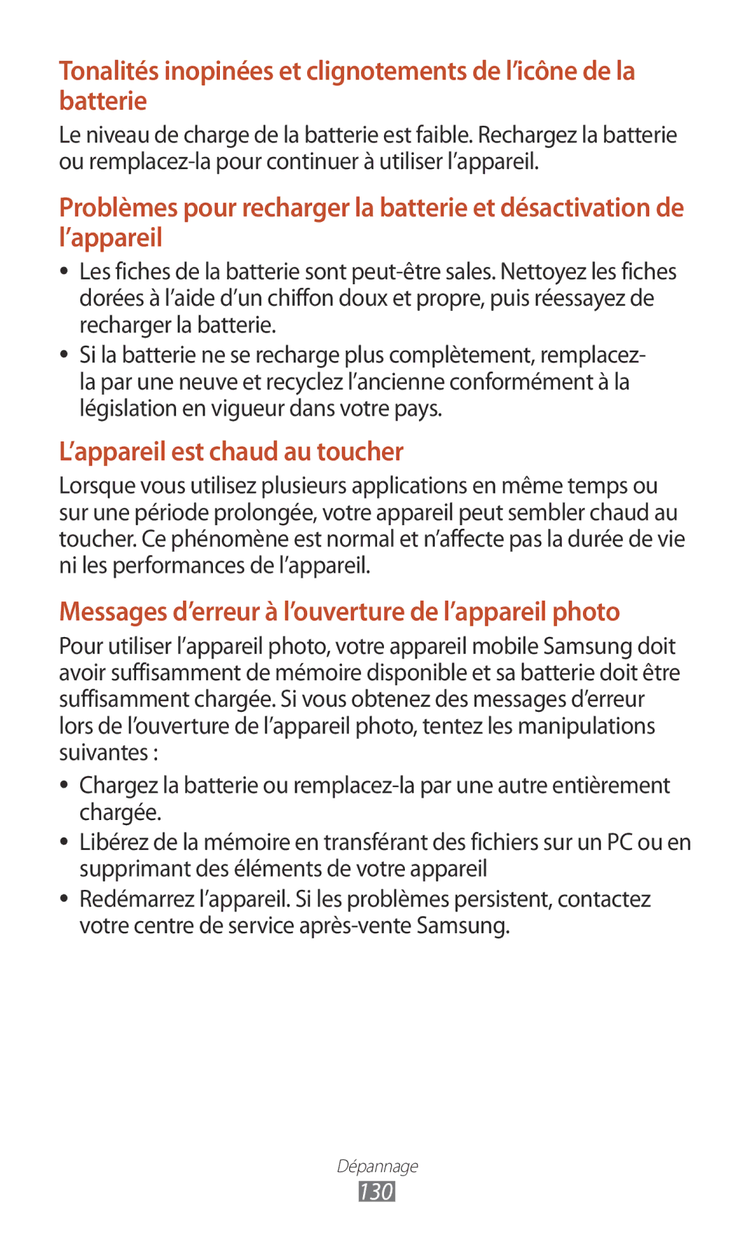 Samsung GT-S5301ZKAVVT, GT-S5301ZWAVVT manual ’appareil est chaud au toucher 