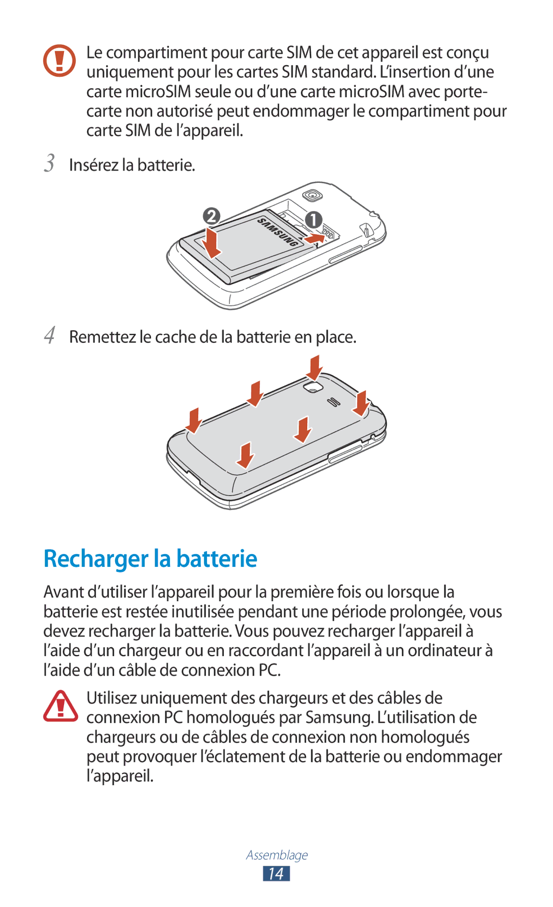 Samsung GT-S5301ZKAVVT, GT-S5301ZWAVVT manual Recharger la batterie 