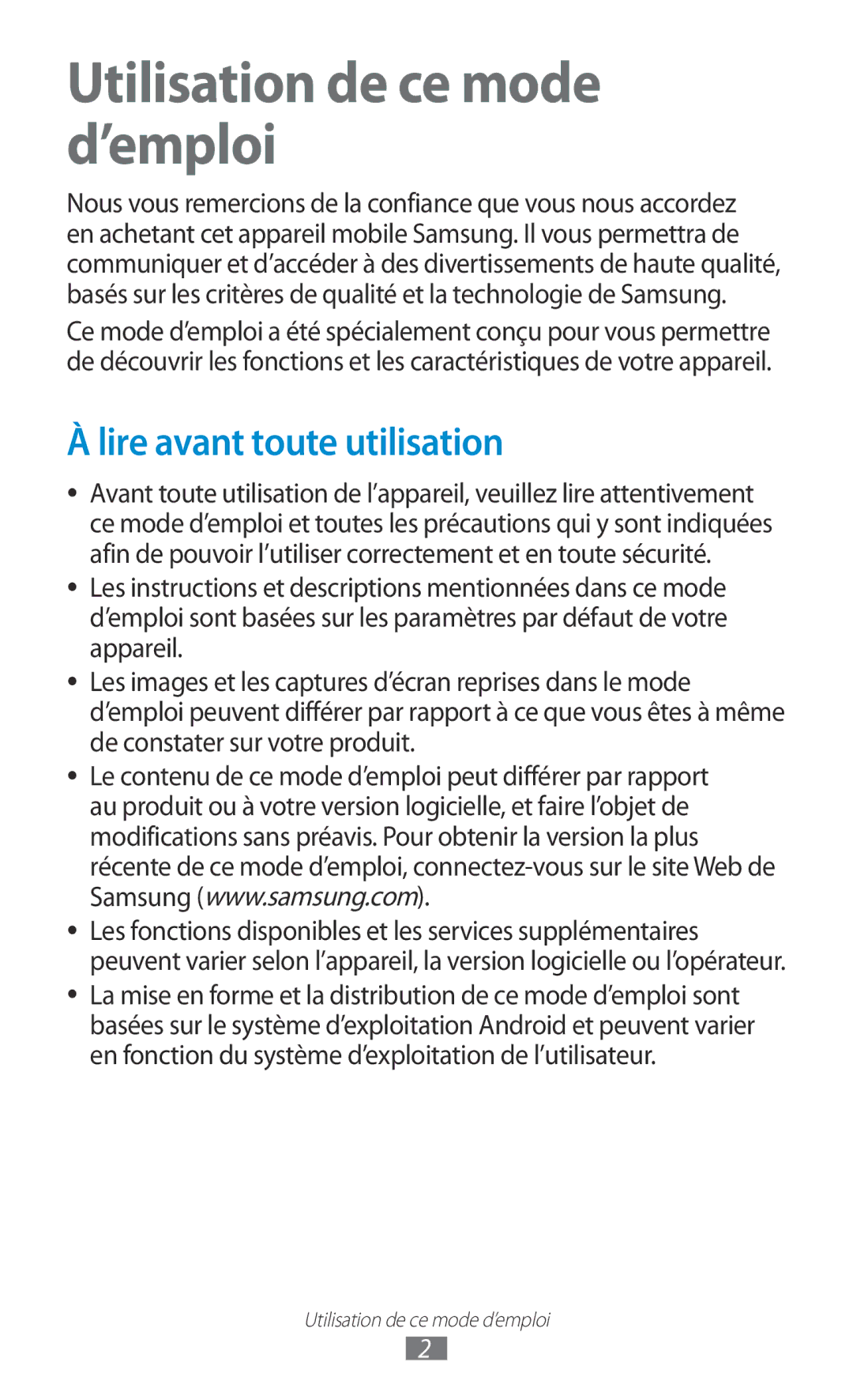 Samsung GT-S5301ZKAVVT, GT-S5301ZWAVVT manual Utilisation de ce mode d’emploi, Lire avant toute utilisation 