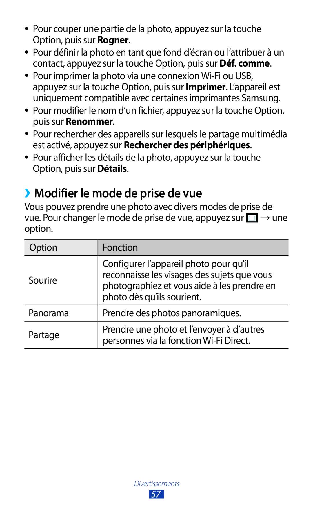 Samsung GT-S5301ZWAVVT, GT-S5301ZKAVVT manual ››Modifier le mode de prise de vue, Photo dès qu’ils sourient 