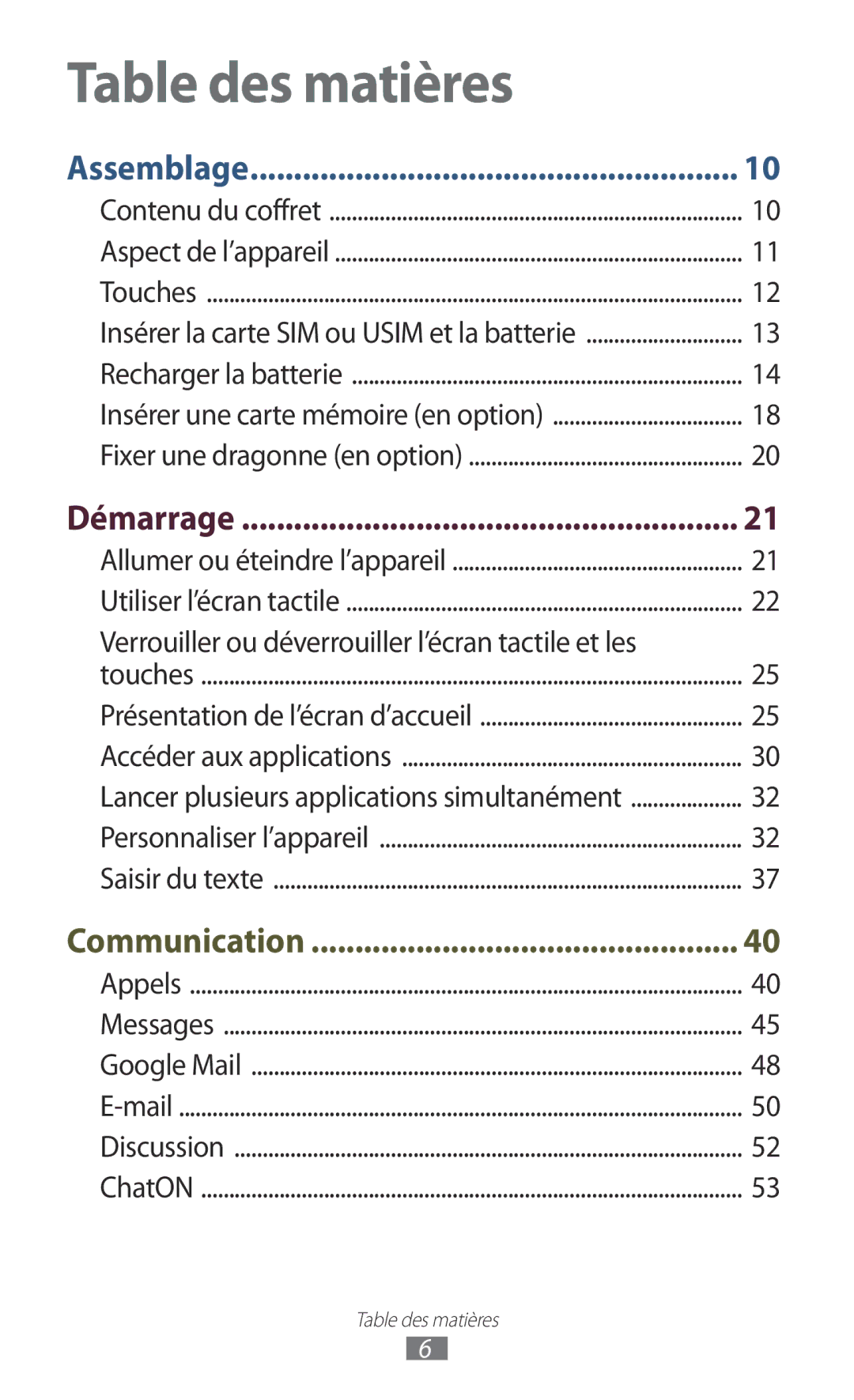 Samsung GT-S5301ZKAVVT, GT-S5301ZWAVVT manual Table des matières 