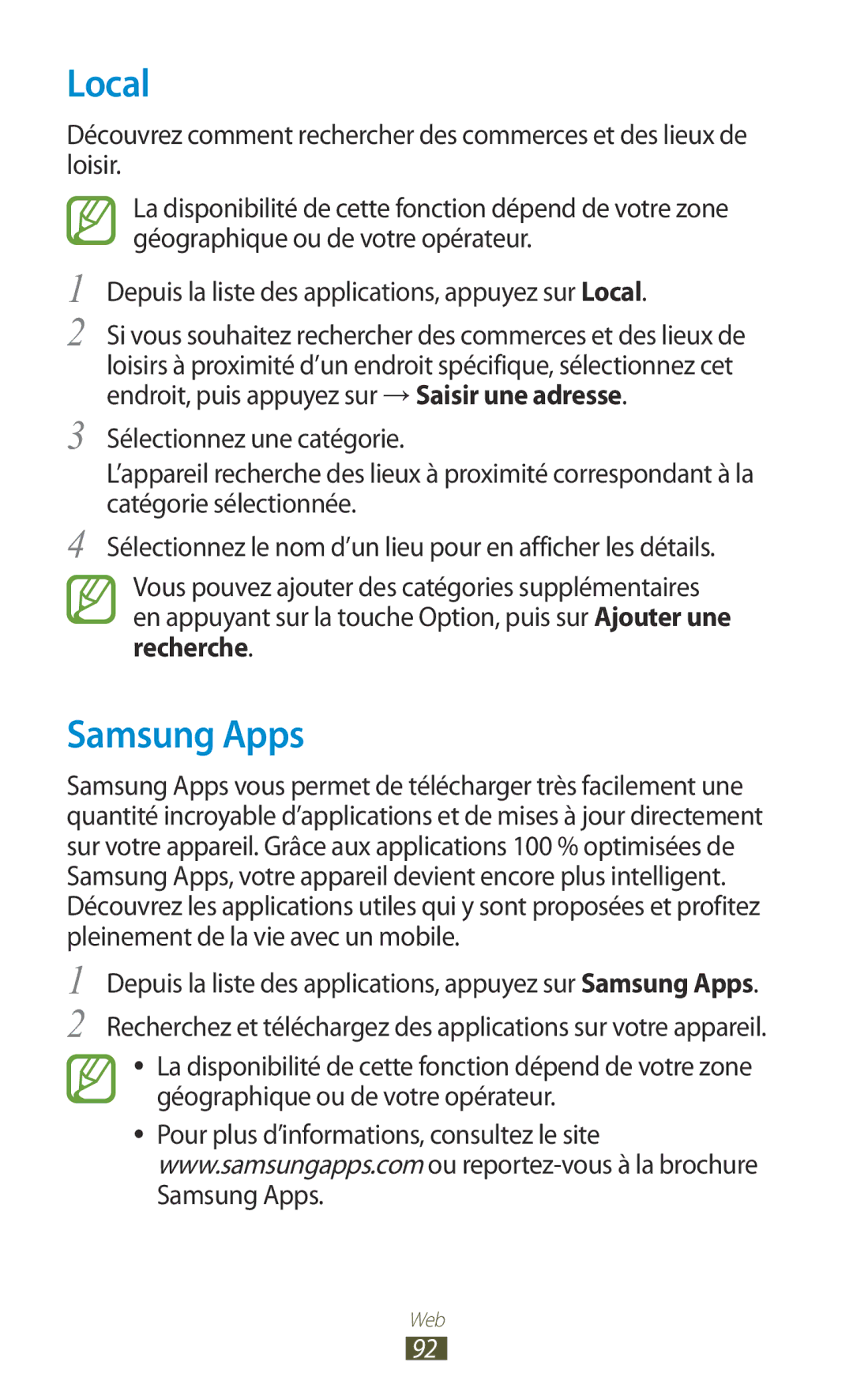 Samsung GT-S5301ZKAVVT, GT-S5301ZWAVVT manual Local, Samsung Apps 