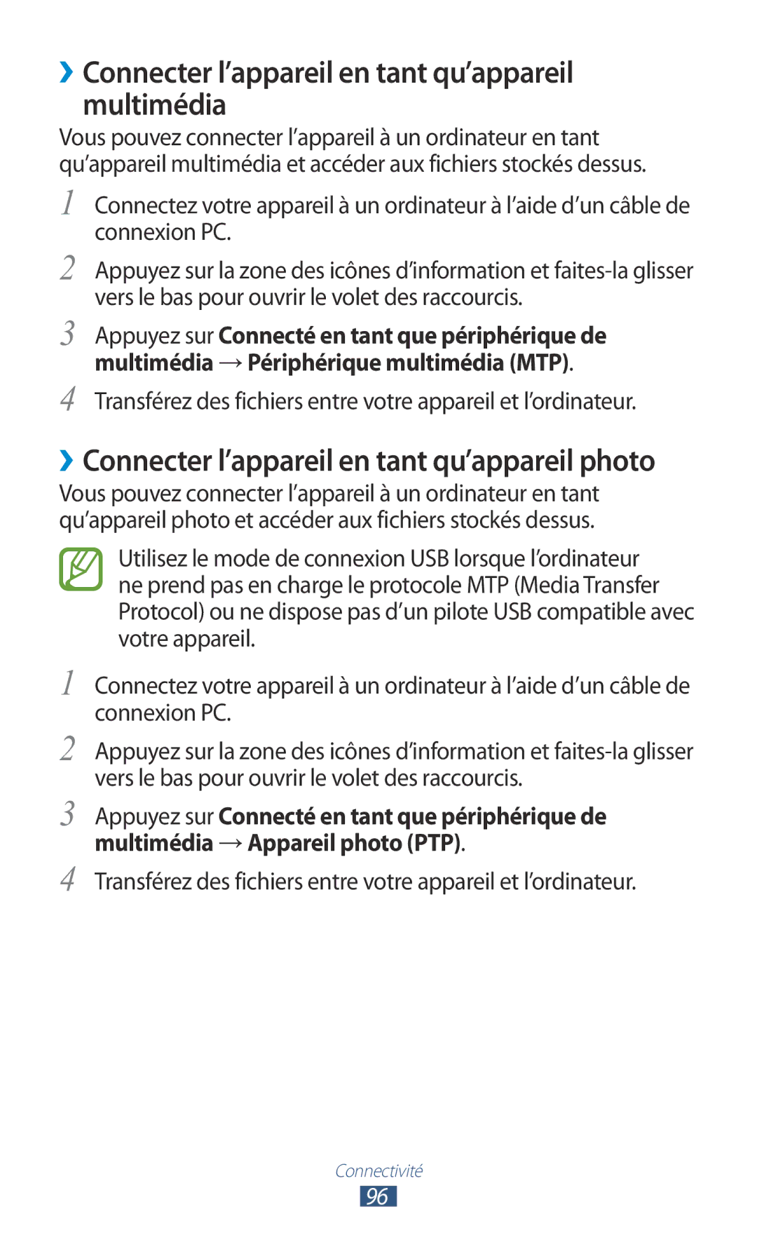 Samsung GT-S5301ZKAVVT, GT-S5301ZWAVVT manual ››Connecter l’appareil en tant qu’appareil multimédia 