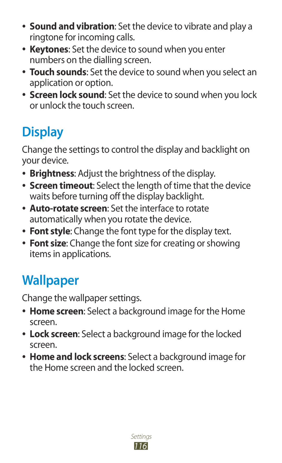 Samsung GT-S5301ZYAORX, GT-S5301ZKAWIN, GT-S5301ZKATPH, GT-S5301ZKADBT, GT-S5301ZKATUR, GT-S5301ZIADBT manual Display, Wallpaper 