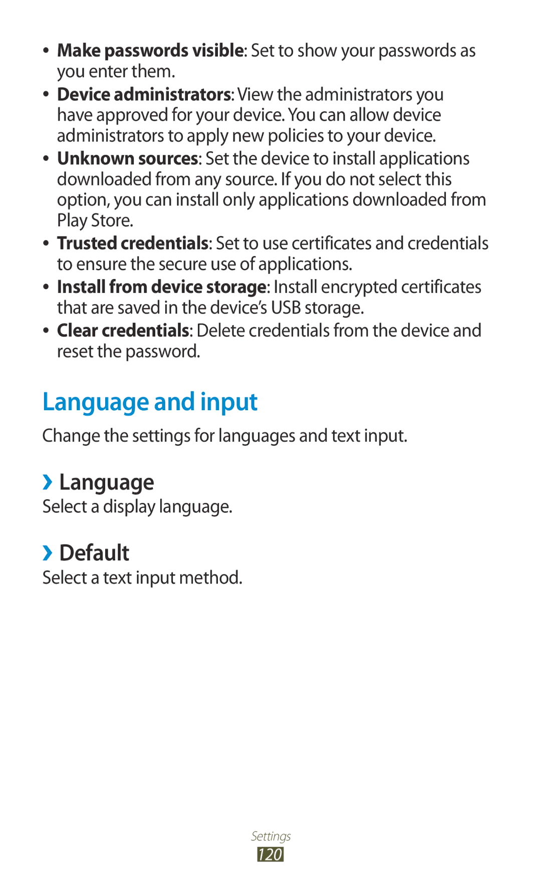 Samsung GT-S5301ZIANEE, GT-S5301ZKAWIN, GT-S5301ZKATPH, GT-S5301ZKADBT manual Language and input, ››Language, ››Default 