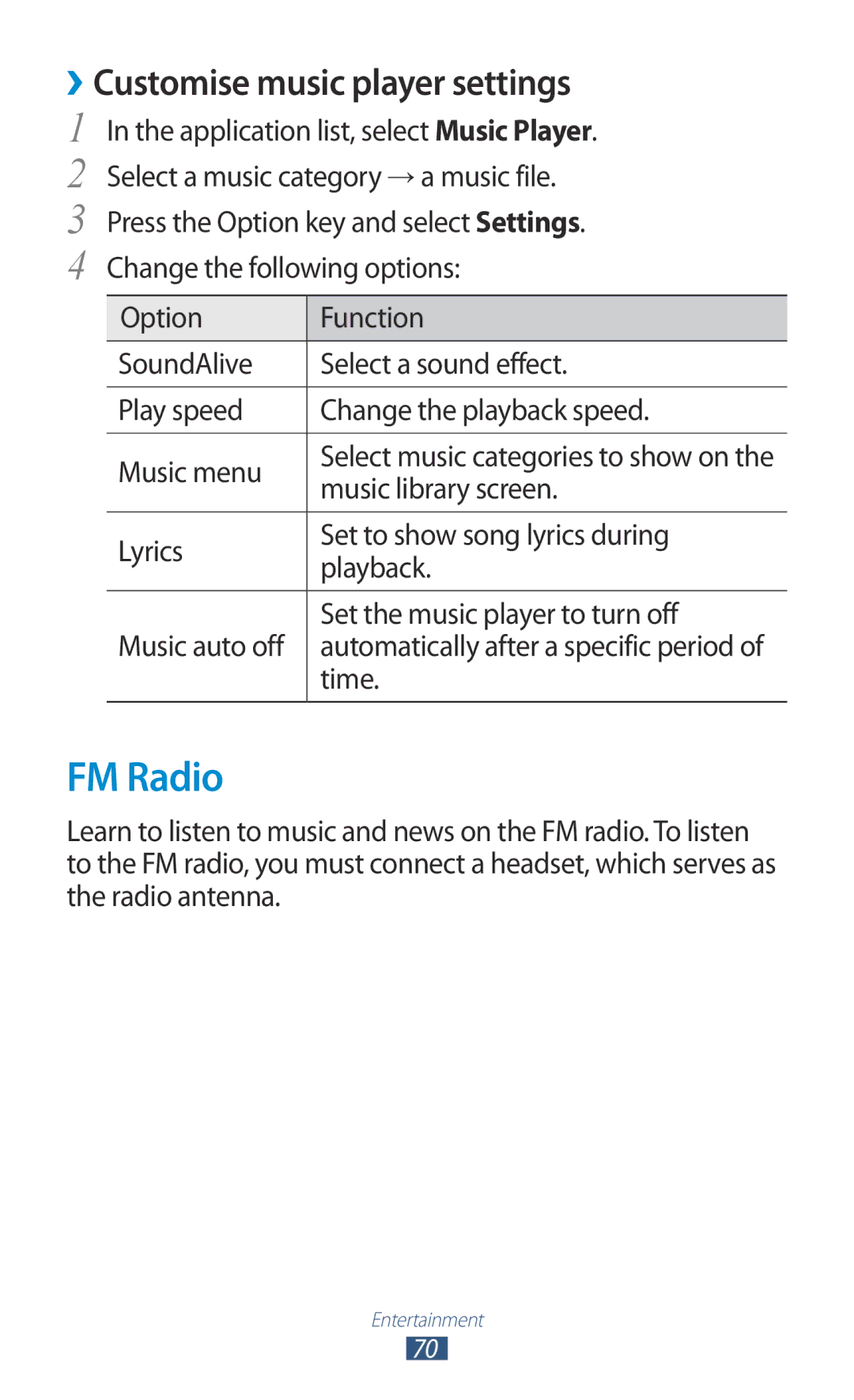 Samsung GT-S5301ZIAORX, GT-S5301ZKAWIN manual FM Radio, ››Customise music player settings, Music library screen, Time 