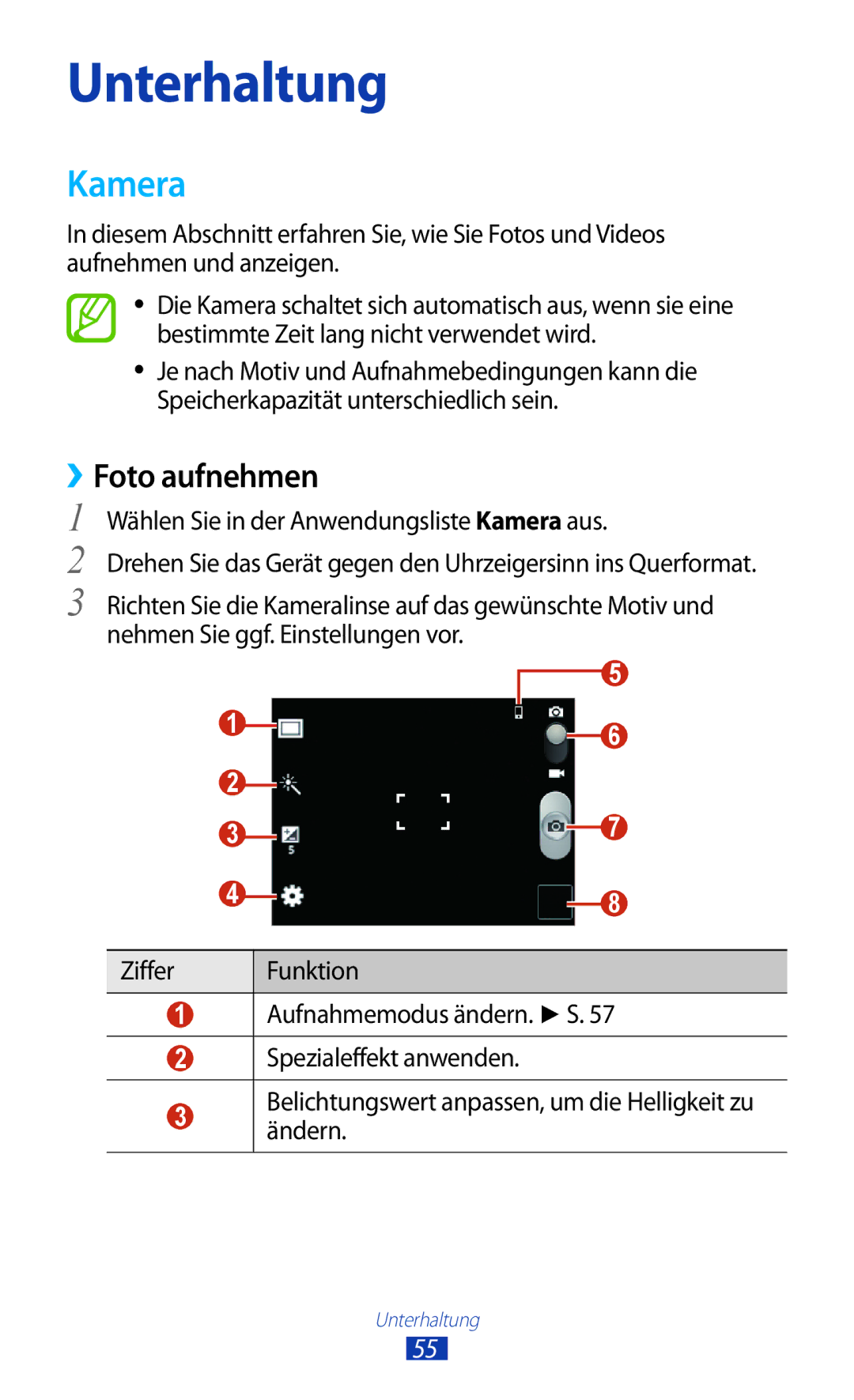 Samsung GT-S5301ZWATPH, GT-S5301ZKAWIN, GT-S5301ZKATPH, GT-S5301ZKADBT, GT-S5301ZKATUR manual Kamera, ››Foto aufnehmen 