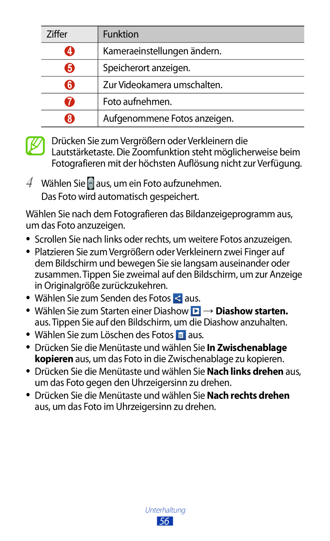 Samsung GT-S5301ZWAEUR, GT-S5301ZKAWIN manual Wählen Sie zum Senden des Fotos aus, Wählen Sie zum Löschen des Fotos aus 