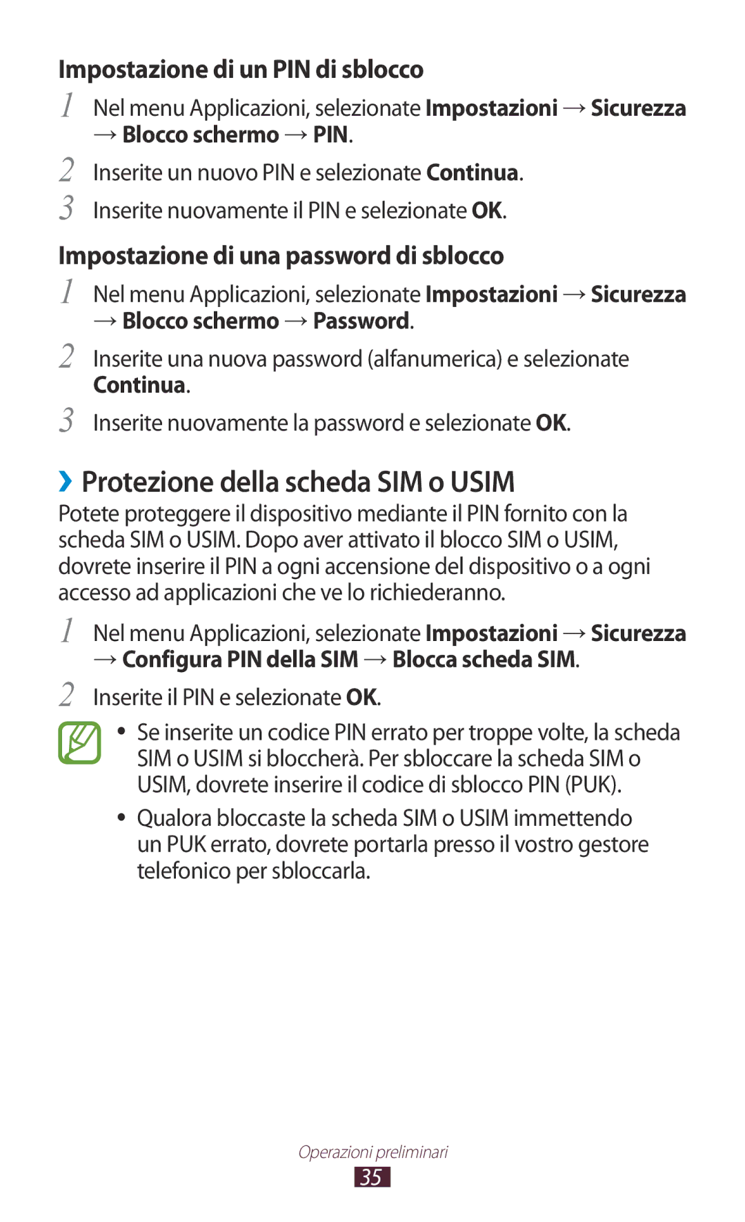 Samsung GT-S5301ZWATIM manual ››Protezione della scheda SIM o Usim, → Blocco schermo →PIN, Inserite il PIN e selezionate OK 