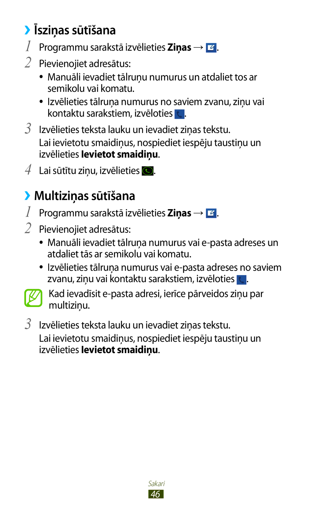 Samsung GT-S5301ZWASEB, GT-S5301ZKASEB manual ››Īsziņas sūtīšana, ››Multiziņas sūtīšana 
