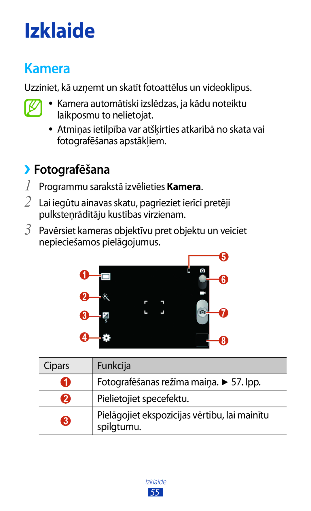 Samsung GT-S5301ZKASEB, GT-S5301ZWASEB manual ››Fotografēšana, Programmu sarakstā izvēlieties Kamera 