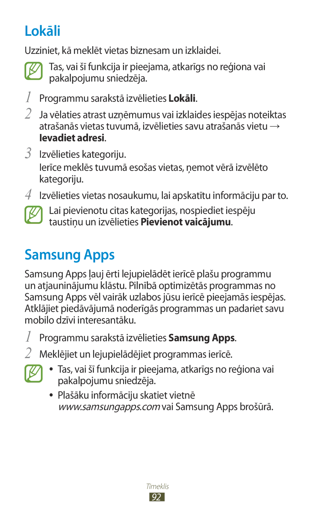 Samsung GT-S5301ZWASEB, GT-S5301ZKASEB manual Lokāli, Samsung Apps 