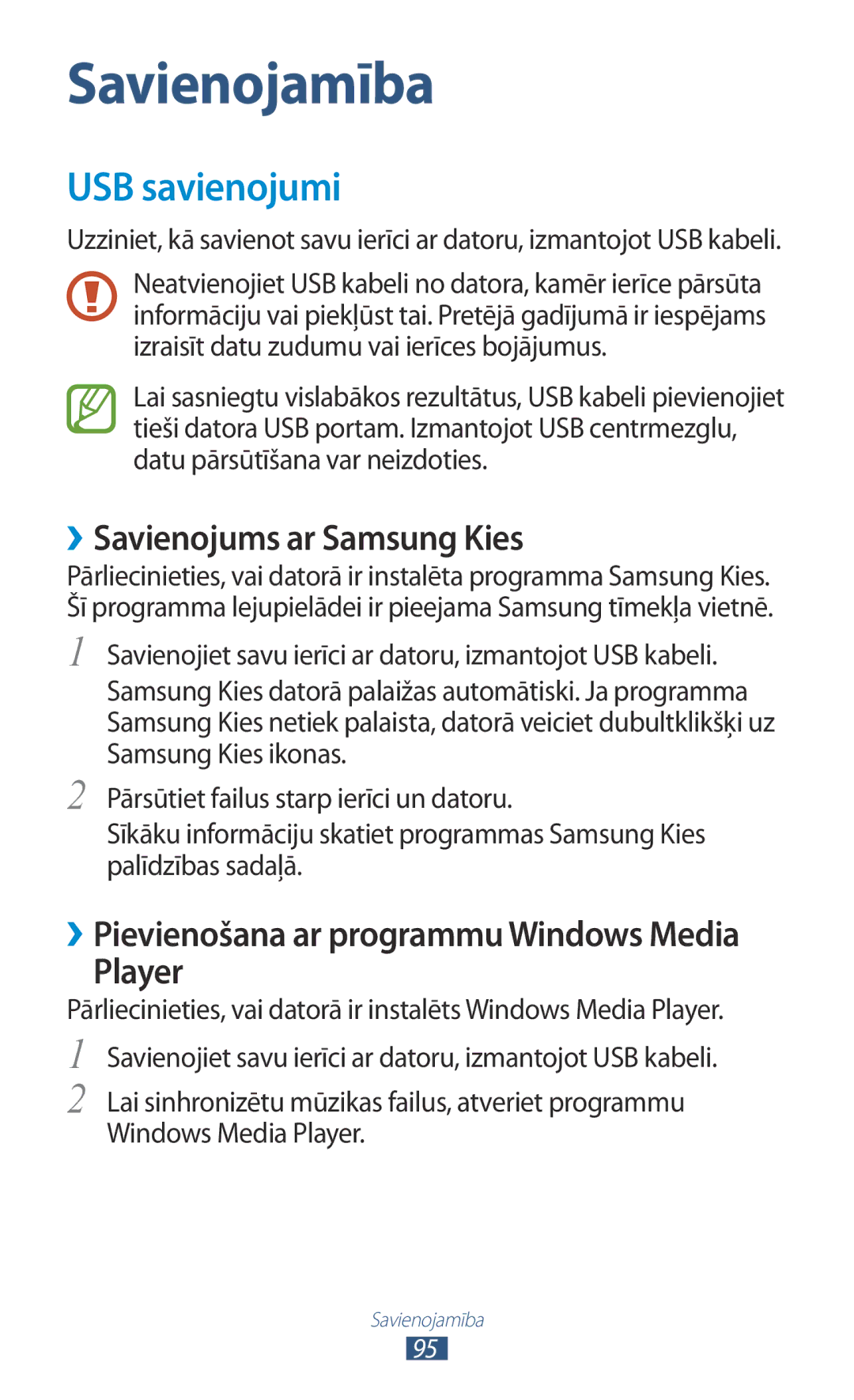 Samsung GT-S5301ZKASEB, GT-S5301ZWASEB manual USB savienojumi, ››Savienojums ar Samsung Kies, Player 