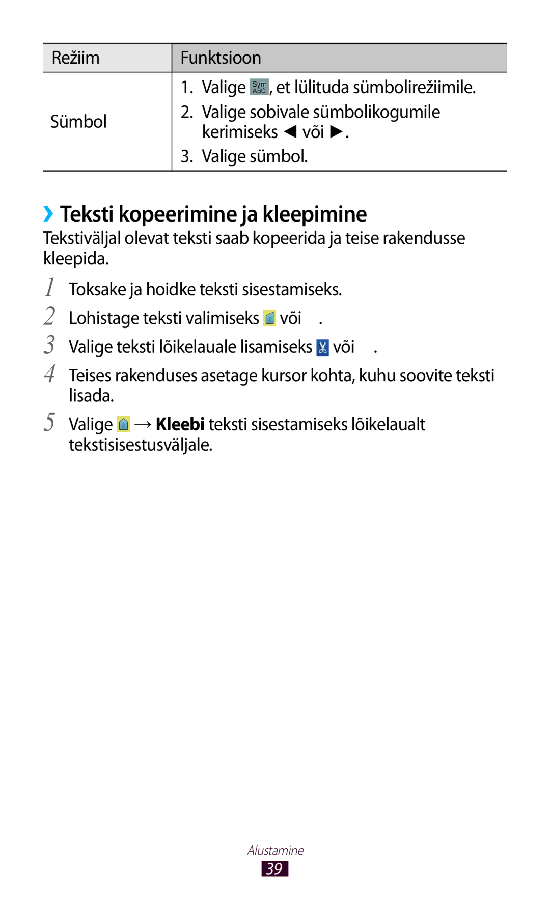 Samsung GT-S5301ZKASEB, GT-S5301ZWASEB manual ››Teksti kopeerimine ja kleepimine 