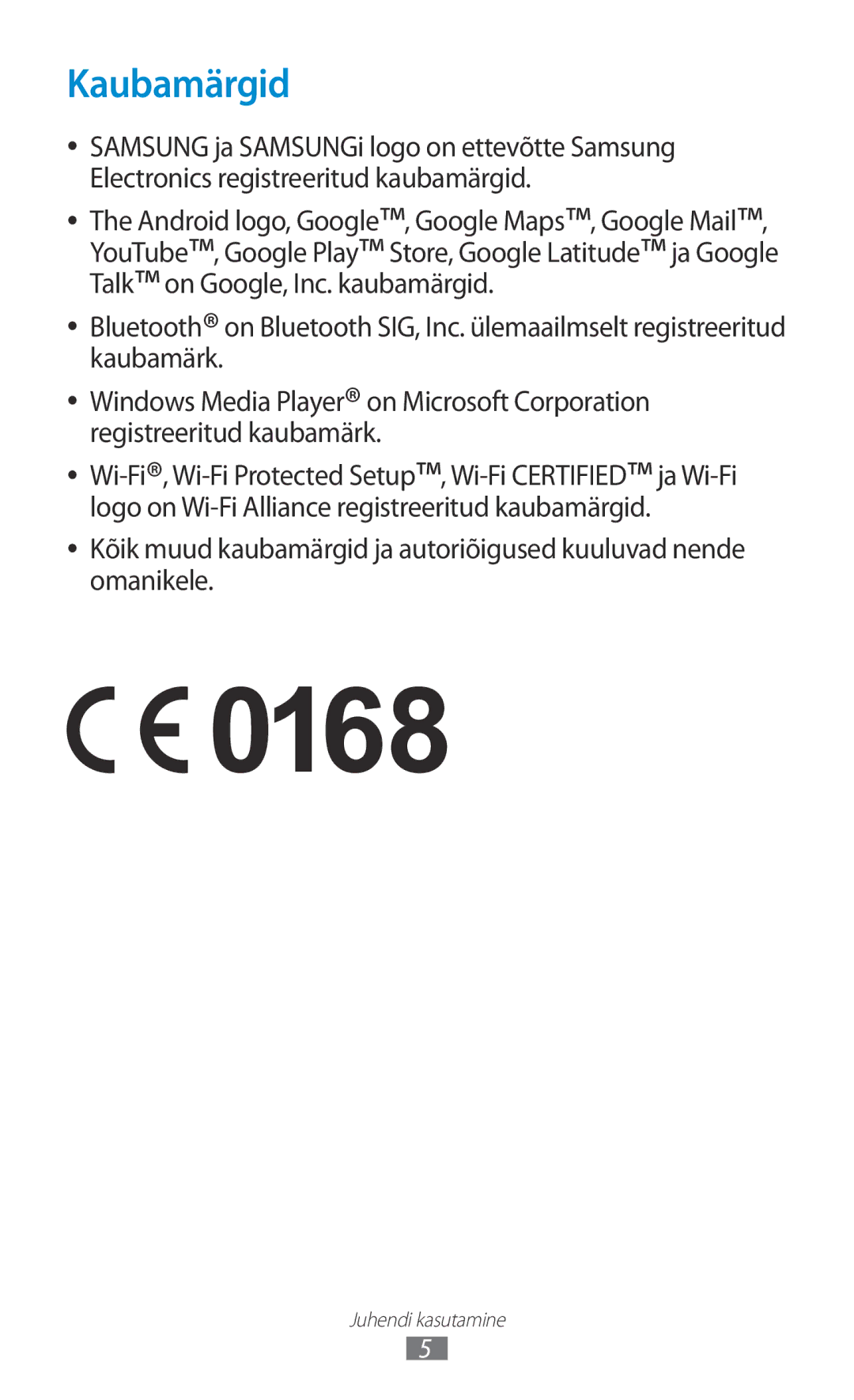 Samsung GT-S5301ZKASEB, GT-S5301ZWASEB manual Kaubamärgid 
