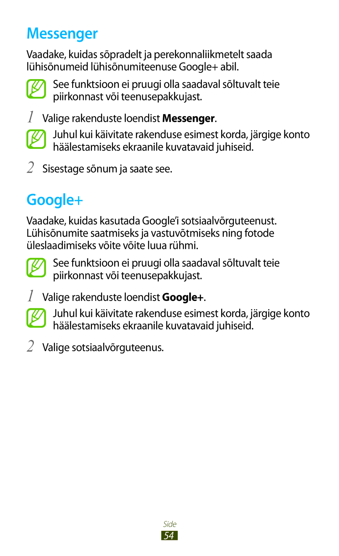 Samsung GT-S5301ZWASEB, GT-S5301ZKASEB Valige rakenduste loendist Messenger, Valige rakenduste loendist Google+ 