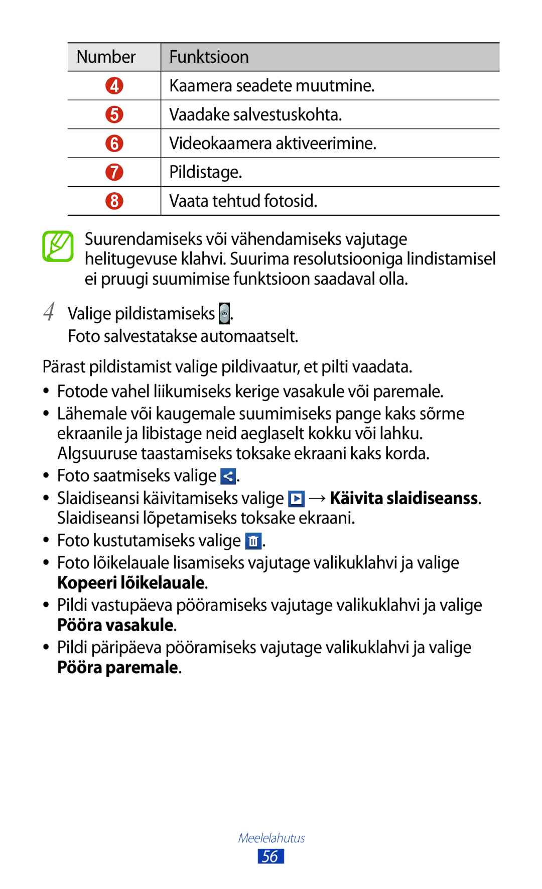 Samsung GT-S5301ZWASEB, GT-S5301ZKASEB manual Foto saatmiseks valige 