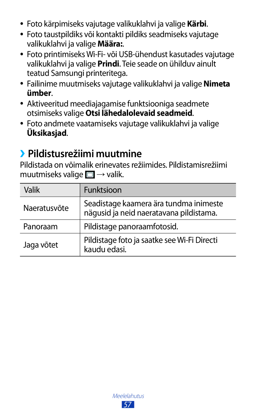 Samsung GT-S5301ZKASEB manual ››Pildistusrežiimi muutmine, Ümber, Nägusid ja neid naeratavana pildistama, Kaudu edasi 