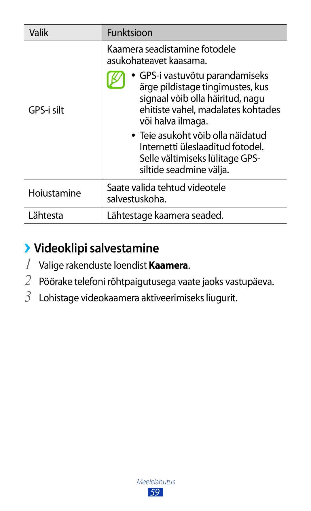 Samsung GT-S5301ZKASEB, GT-S5301ZWASEB manual ››Videoklipi salvestamine 