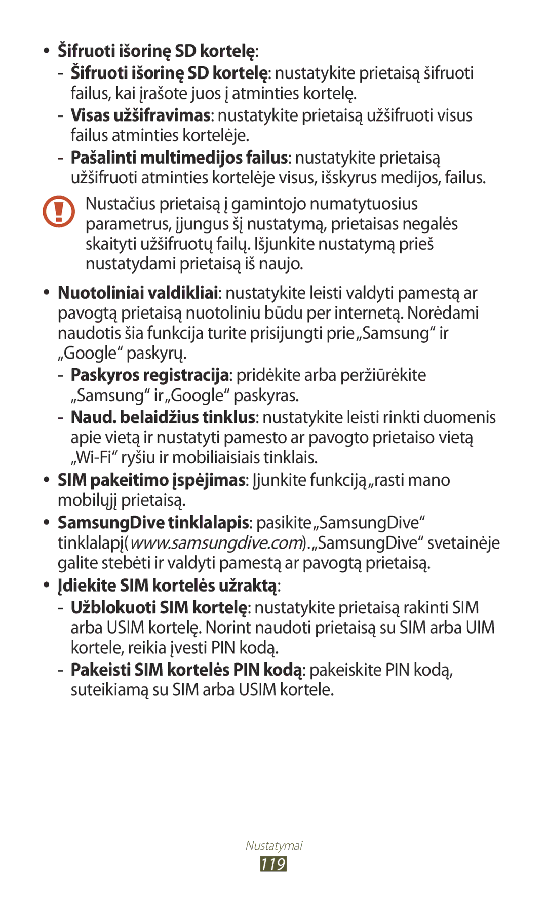 Samsung GT-S5301ZKASEB, GT-S5301ZWASEB manual Šifruoti išorinę SD kortelę 