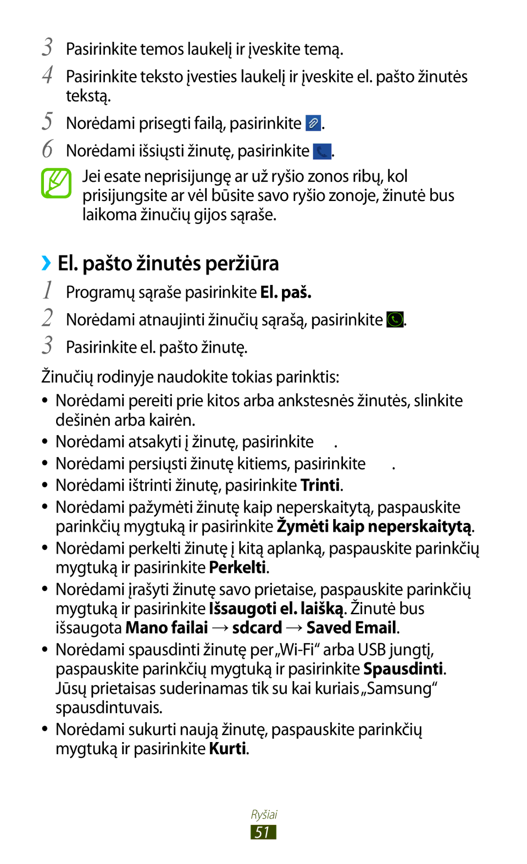Samsung GT-S5301ZKASEB manual Programų sąraše pasirinkite El. paš, Norėdami atnaujinti žinučių sąrašą, pasirinkite 
