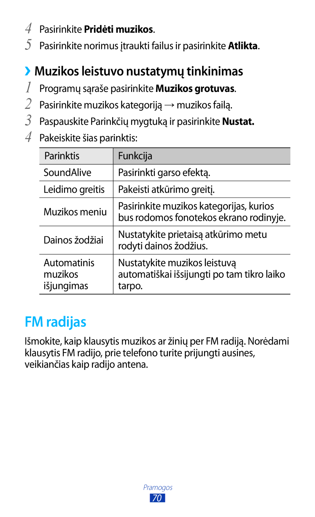 Samsung GT-S5301ZWASEB FM radijas, Pasirinkite Pridėti muzikos, Pasirinkite norimus įtraukti failus ir pasirinkite Atlikta 